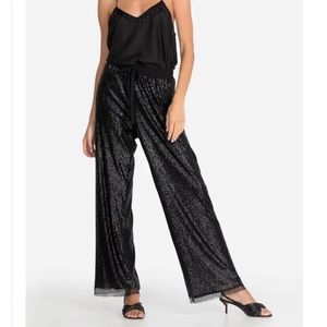 NWOT JOHNNY Was Black Grace Sequin Elastic Drawstring Waist Long Cocktail Pants
